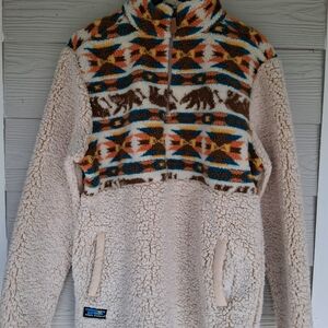 Simply Southern Aztec Bear Sherpa Fleece Pullover Sz XL 1/4 Zip Pockets Cozy